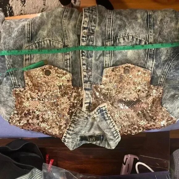 Lucky and Blessed Blue Denim Jacket with Metallic Embellished Collar - Picture 6 of 8